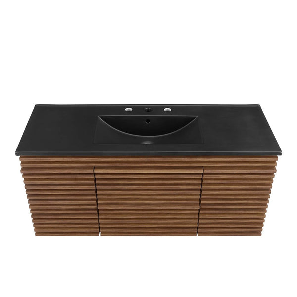 Modway Furniture Render 48" Wall-Mount Bathroom Vanity - Mid-Century Modern Design with Smart Storage Solutions Walnut Black EEI-5801-WAL-BLK