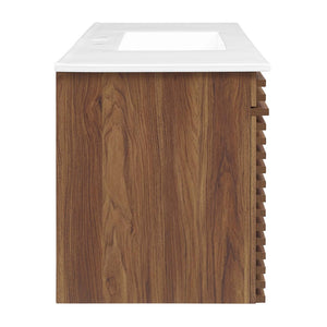 Modway Furniture Render 48" Wall-Mount Bathroom Vanity - Mid-Century Modern Design with Smart Storage Solutions Walnut White EEI-5801-WAL-WHI