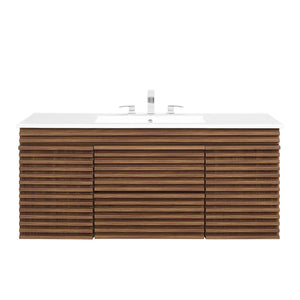 Modway Furniture Render 48" Wall-Mount Bathroom Vanity - Mid-Century Modern Design with Smart Storage Solutions Walnut White EEI-5801-WAL-WHI