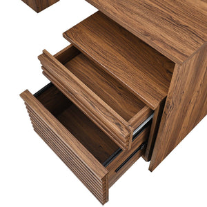 Modway Furniture Render L-Shaped Wood Desk & Rolling File Cabinet Set - Mid-Century Walnut Finish for Home Office EEI-5821-WAL