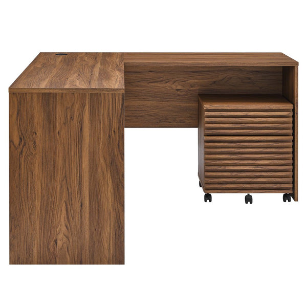 Modway Furniture Render L-Shaped Wood Desk & Rolling File Cabinet Set - Mid-Century Walnut Finish for Home Office EEI-5821-WAL