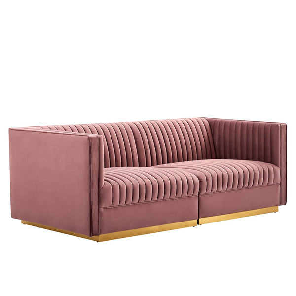 Modway Furniture Sanguine Channel Tufted Modular Loveseat - Luxurious Performance Velvet Sofa for Stylish Living Spaces Dusty Rose EEI-5824-DUS