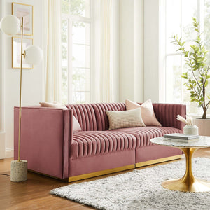Modway Furniture Sanguine Channel Tufted Modular Loveseat - Luxurious Performance Velvet Sofa for Stylish Living Spaces Dusty Rose EEI-5824-DUS