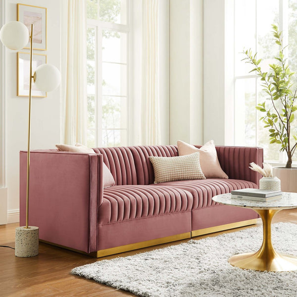 Modway Furniture Sanguine Channel Tufted Modular Loveseat - Luxurious Performance Velvet Sofa for Stylish Living Spaces Dusty Rose EEI-5824-DUS