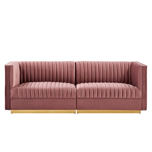 Modway Furniture Sanguine Channel Tufted Modular Loveseat - Luxurious Performance Velvet Sofa for Stylish Living Spaces Dusty Rose EEI-5824-DUS