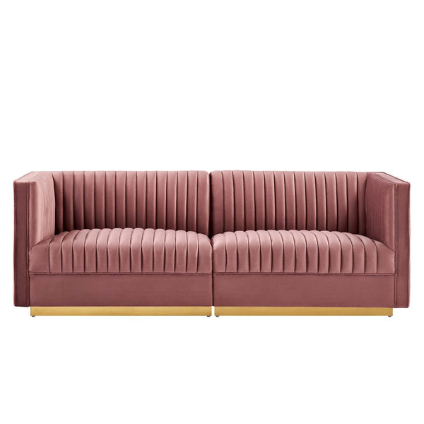 Modway Furniture Sanguine Channel Tufted Modular Loveseat - Luxurious Performance Velvet Sofa for Stylish Living Spaces Dusty Rose EEI-5824-DUS
