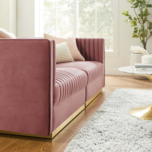 Modway Furniture Sanguine Channel Tufted Modular Loveseat - Luxurious Performance Velvet Sofa for Stylish Living Spaces Dusty Rose EEI-5824-DUS