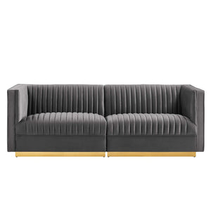 Modway Furniture Sanguine Channel Tufted Modular Loveseat - Luxurious Performance Velvet Sofa for Stylish Living Spaces Gray EEI-5824-GRY