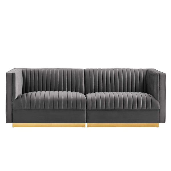 Modway Furniture Sanguine Channel Tufted Modular Loveseat - Luxurious Performance Velvet Sofa for Stylish Living Spaces Gray EEI-5824-GRY
