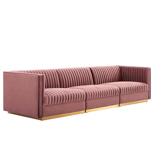 Modway Furniture Sanguine Channel Tufted Modular Sectional Sofa - Luxurious Performance Velvet with Gold Base Elegance Dusty Rose EEI-5825-DUS