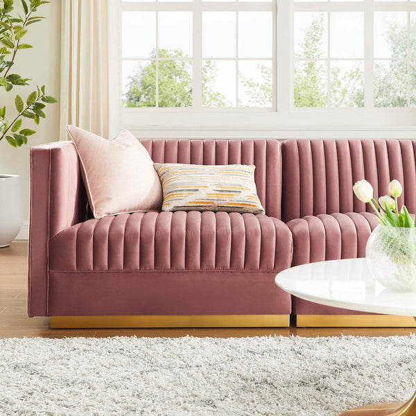 Modway Furniture Sanguine Channel Tufted Modular Sectional Sofa - Luxurious Performance Velvet with Gold Base Elegance Dusty Rose EEI-5825-DUS