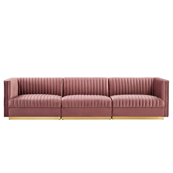 Modway Furniture Sanguine Channel Tufted Modular Sectional Sofa - Luxurious Performance Velvet with Gold Base Elegance Dusty Rose EEI-5825-DUS