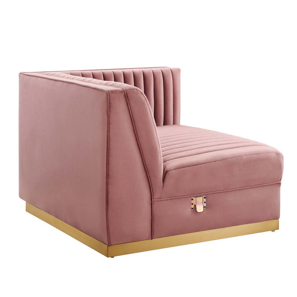 Modway Furniture Sanguine Channel Tufted Modular Sectional Sofa - Luxurious Performance Velvet with Gold Base Elegance Dusty Rose EEI-5825-DUS