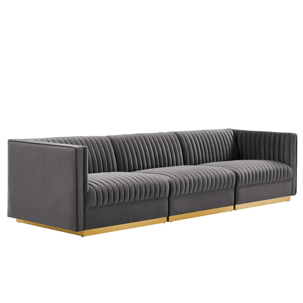 Modway Furniture Sanguine Channel Tufted Modular Sectional Sofa - Luxurious Performance Velvet with Gold Base Elegance Gray EEI-5825-GRY