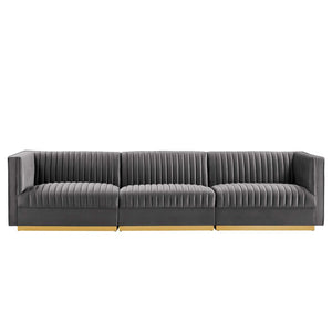 Modway Furniture Sanguine Channel Tufted Modular Sectional Sofa - Luxurious Performance Velvet with Gold Base Elegance Gray EEI-5825-GRY