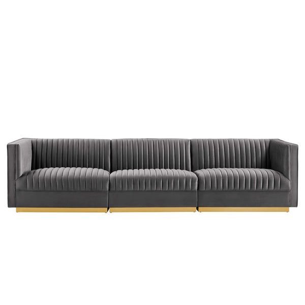 Modway Furniture Sanguine Channel Tufted Modular Sectional Sofa - Luxurious Performance Velvet with Gold Base Elegance Gray EEI-5825-GRY