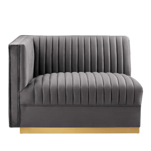 Modway Furniture Sanguine Channel Tufted Modular Sectional Sofa - Luxurious Performance Velvet with Gold Base Elegance Gray EEI-5825-GRY