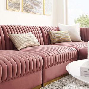 Modway Furniture Sanguine 4-Piece Channel Tufted Performance Velvet Modular Sectional Sofa with Gold Base Elegance Dusty Rose EEI-5826-DUS