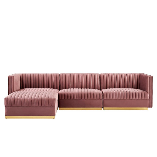 Modway Furniture Sanguine 4-Piece Channel Tufted Performance Velvet Modular Sectional Sofa with Gold Base Elegance Dusty Rose EEI-5826-DUS