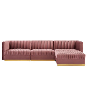 Modway Furniture Sanguine 4-Piece Channel Tufted Performance Velvet Modular Sectional Sofa with Gold Base Elegance Dusty Rose EEI-5826-DUS