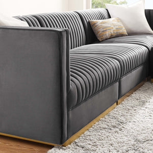 Modway Furniture Sanguine 4-Piece Channel Tufted Performance Velvet Modular Sectional Sofa with Gold Base Elegance Gray EEI-5826-GRY