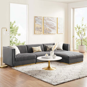 Modway Furniture Sanguine 4-Piece Channel Tufted Performance Velvet Modular Sectional Sofa with Gold Base Elegance Gray EEI-5826-GRY