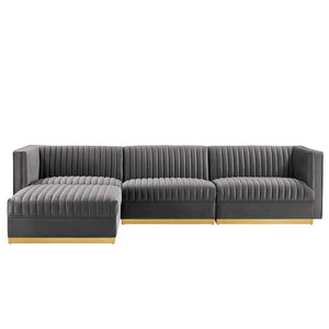 Modway Furniture Sanguine 4-Piece Channel Tufted Performance Velvet Modular Sectional Sofa with Gold Base Elegance Gray EEI-5826-GRY