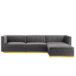 Modway Furniture Sanguine 4-Piece Channel Tufted Performance Velvet Modular Sectional Sofa with Gold Base Elegance Gray EEI-5826-GRY