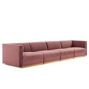 Modway Furniture Sanguine Channel Tufted Modular Sectional Sofa - Glamorous Performance Velvet for Stylish Living Spaces Dusty Rose EEI-5827-DUS