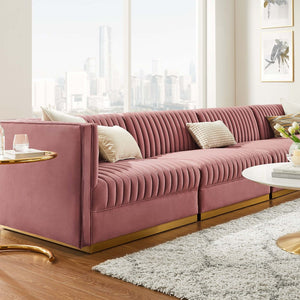 Modway Furniture Sanguine Channel Tufted Modular Sectional Sofa - Glamorous Performance Velvet for Stylish Living Spaces Dusty Rose EEI-5827-DUS