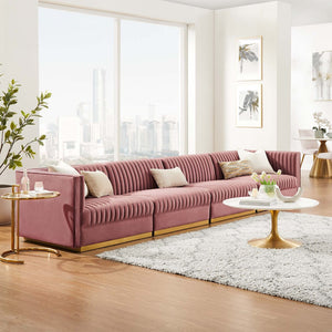 Modway Furniture Sanguine Channel Tufted Modular Sectional Sofa - Glamorous Performance Velvet for Stylish Living Spaces Dusty Rose EEI-5827-DUS