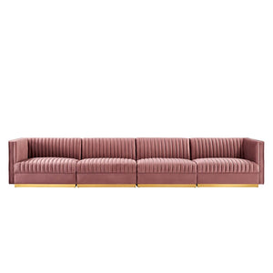 Modway Furniture Sanguine Channel Tufted Modular Sectional Sofa - Glamorous Performance Velvet for Stylish Living Spaces Dusty Rose EEI-5827-DUS