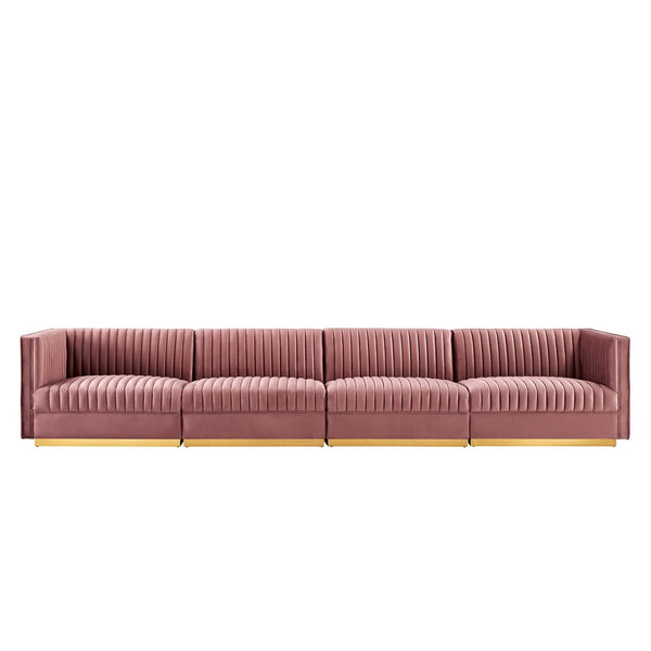 Modway Furniture Sanguine Channel Tufted Modular Sectional Sofa - Glamorous Performance Velvet for Stylish Living Spaces Dusty Rose EEI-5827-DUS