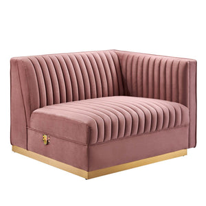 Modway Furniture Sanguine Channel Tufted Modular Sectional Sofa - Glamorous Performance Velvet for Stylish Living Spaces Dusty Rose EEI-5827-DUS