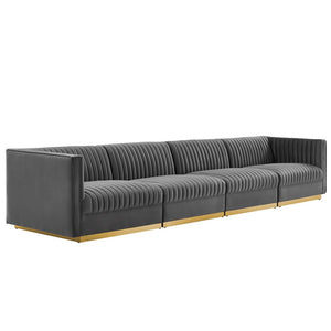 Modway Furniture Sanguine Channel Tufted Modular Sectional Sofa - Glamorous Performance Velvet for Stylish Living Spaces Gray EEI-5827-GRY