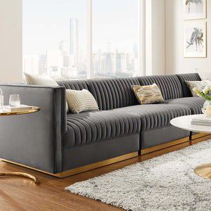 Modway Furniture Sanguine Channel Tufted Modular Sectional Sofa - Glamorous Performance Velvet for Stylish Living Spaces Gray EEI-5827-GRY
