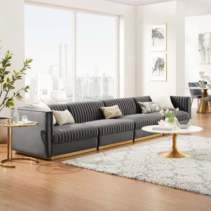 Modway Furniture Sanguine Channel Tufted Modular Sectional Sofa - Glamorous Performance Velvet for Stylish Living Spaces Gray EEI-5827-GRY