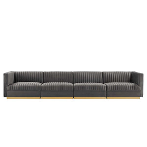 Modway Furniture Sanguine Channel Tufted Modular Sectional Sofa - Glamorous Performance Velvet for Stylish Living Spaces Gray EEI-5827-GRY