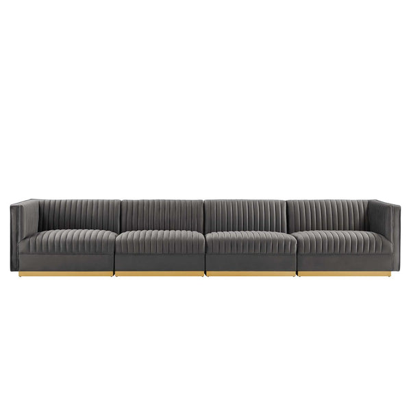 Modway Furniture Sanguine Channel Tufted Modular Sectional Sofa - Glamorous Performance Velvet for Stylish Living Spaces Gray EEI-5827-GRY