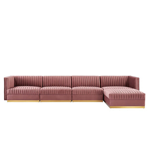 Modway Furniture Sanguine 5-Piece Modular Sectional Sofa with Performance Velvet and Gold Base for Modern Living Rooms Dusty Rose EEI-5828-DUS