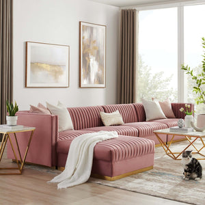 Modway Furniture Sanguine 5-Piece Modular Sectional Sofa with Performance Velvet and Gold Base for Modern Living Rooms Dusty Rose EEI-5828-DUS
