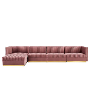 Modway Furniture Sanguine 5-Piece Modular Sectional Sofa with Performance Velvet and Gold Base for Modern Living Rooms Dusty Rose EEI-5828-DUS