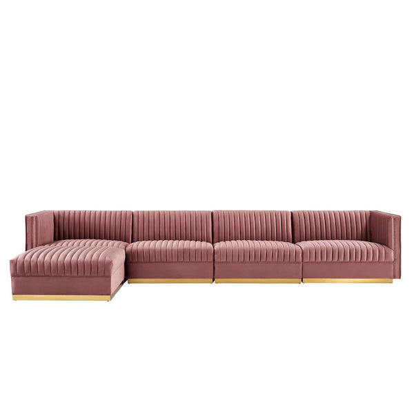 Modway Furniture Sanguine 5-Piece Modular Sectional Sofa with Performance Velvet and Gold Base for Modern Living Rooms Dusty Rose EEI-5828-DUS