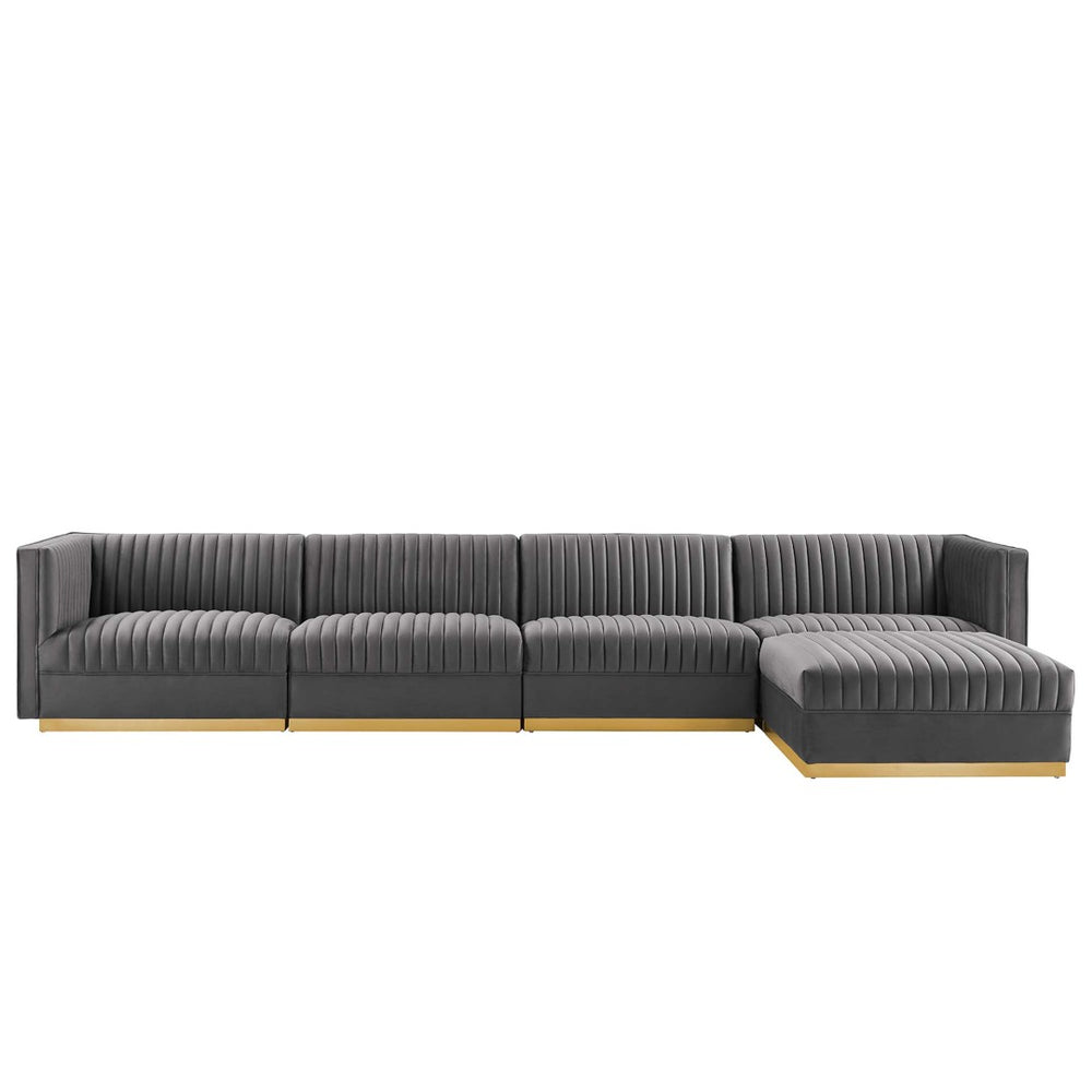 Modway Furniture Sanguine 5-Piece Modular Sectional Sofa with Performance Velvet and Gold Base for Modern Living Rooms Gray EEI-5828-GRY