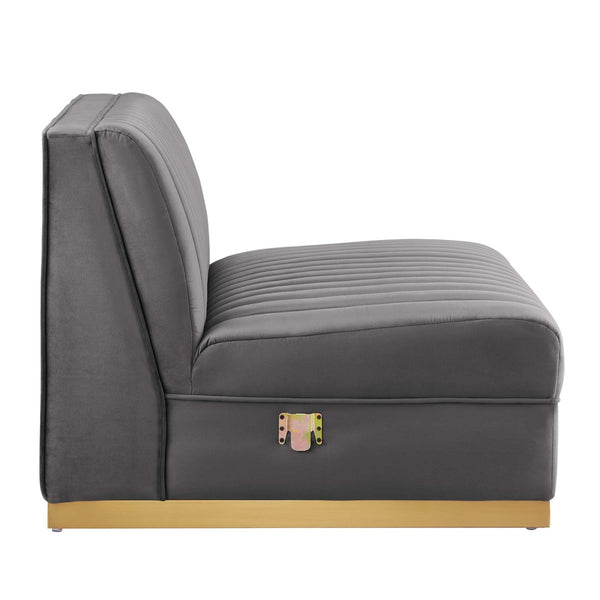 Modway Furniture Sanguine 5-Piece Modular Sectional Sofa with Performance Velvet and Gold Base for Modern Living Rooms Gray EEI-5828-GRY