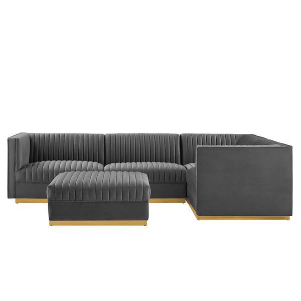 Modway Furniture Sanguine 5-Piece Modular Sectional Sofa in Luxurious Performance Velvet with Gold Accents - Gray EEI-5831-GRY