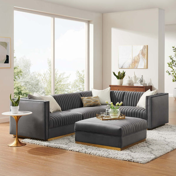 Modway Furniture Sanguine 5-Piece Modular Sectional Sofa in Luxurious Performance Velvet with Gold Accents - Gray EEI-5831-GRY