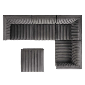 Modway Furniture Sanguine 5-Piece Modular Sectional Sofa in Luxurious Performance Velvet with Gold Accents - Gray EEI-5831-GRY