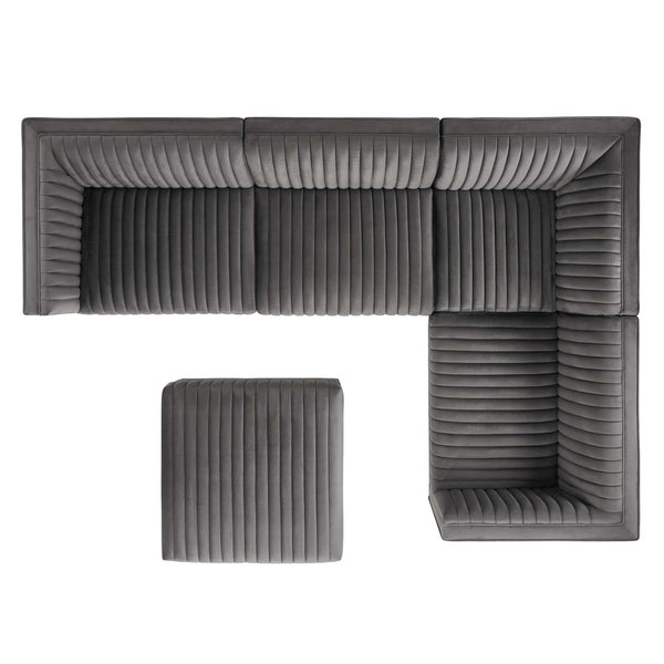 Modway Furniture Sanguine 5-Piece Modular Sectional Sofa in Luxurious Performance Velvet with Gold Accents - Gray EEI-5831-GRY