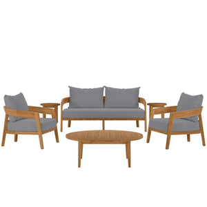 Modway Furniture Brisbane 6-Piece Teak Wood Outdoor Patio Set - Stylish Comfort for Relaxed Entertaining & Enjoyment Natural Gray EEI-5833-NAT-GRY